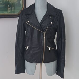 River Island | Black Quilted Leather Biker Jacket
